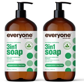 everyone for every body Everyone 3-in-1 Soap, Body Wash, Bubble Bath, Shampoo, 32 Ounce (Pack of 2), Peppermint Tea Tree, Coconut Cleanser with Organic Plant Extracts and Pure Essential Oils