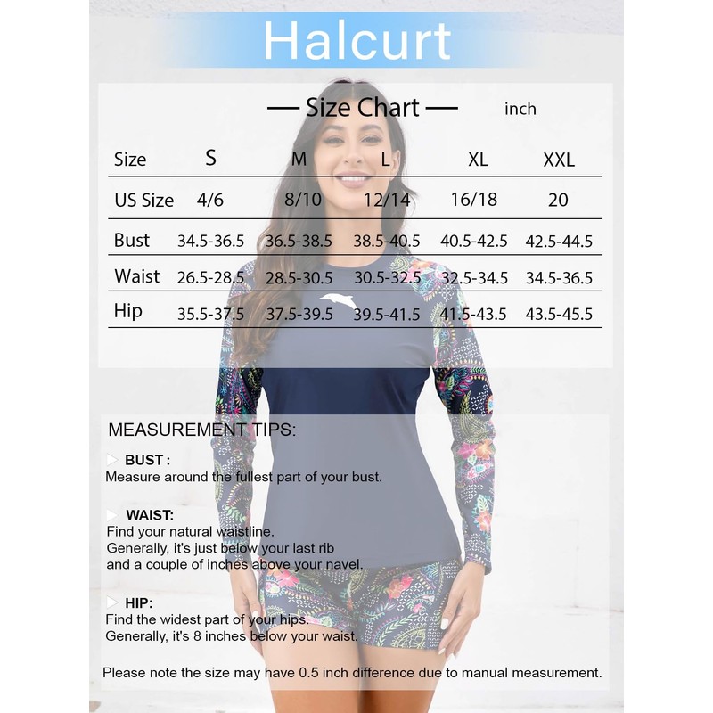 Halcurt Women's Built in Bra Rash Guard Long Sleeve Swimwear