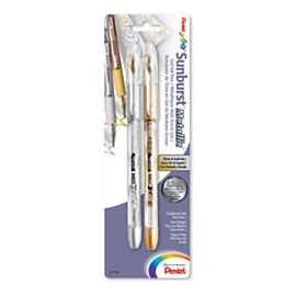 Pentel Sunburst Metallic Gel Pen, Medium Line, Permanent Gold and Silver Ink, 2 Pack (K908MBP2XZ)