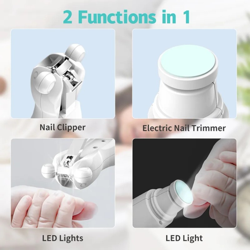 Kit Limador Uñas Cortaúñas Para Bebe Eléctrico Luz Led
