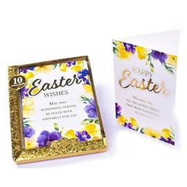 Pack of 10 Mixed Easter Cards 2 Designs - Purple Yellow Flowers with Gold Foil