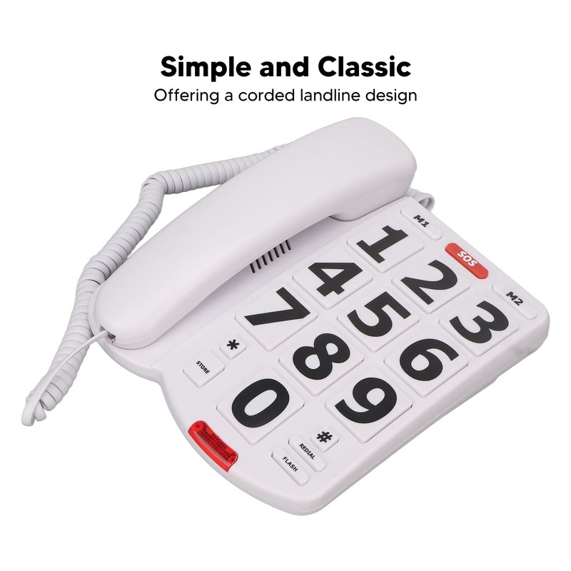 Large Button Phone for Seniors, Simple Classic Corded Landline Phone,
