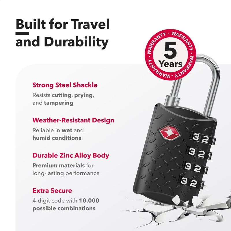 NOVLOCK Suitcase Padlocks – TSA Approved Suitcase Locks with 4-Digit