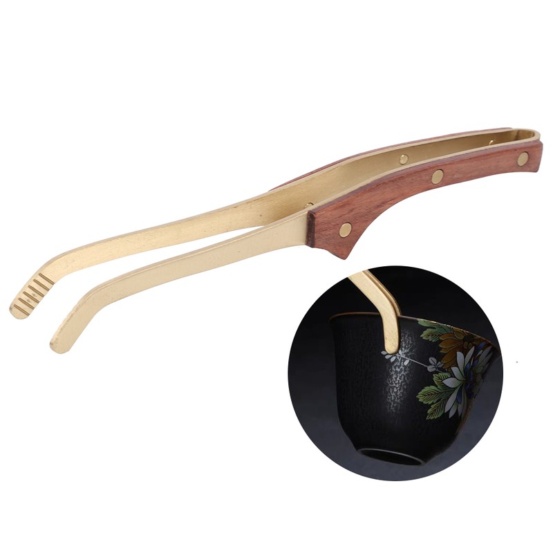Antihot Wood Copper Tea Clip NonSlip Tea Set Tweezers Tea