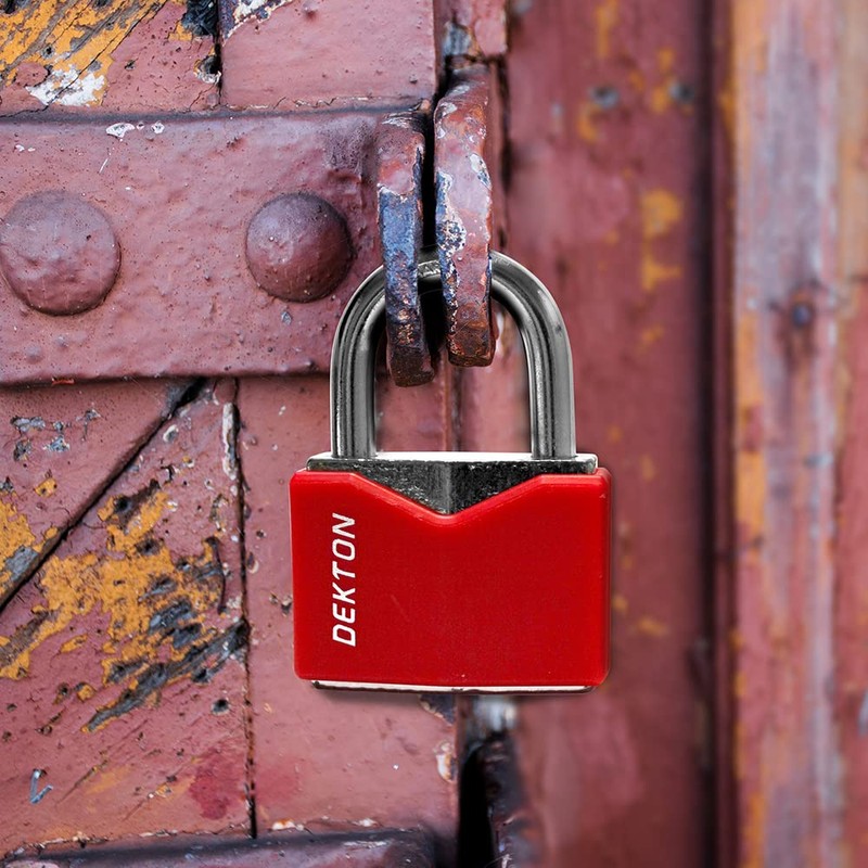 DEKTON DT70215 30MM Covered Steel Padlock, Black and Red
