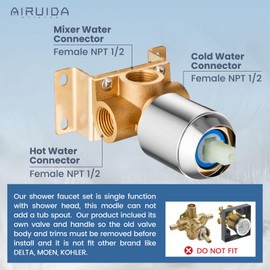 Airuida Shower Faucet Set Bathroom Rain Shower System 8 Inch Square Showerhead Single Function 1 Handle Trim Kit with Female Thread Rough-in Valve Cover Plate with H and C Labels Chrome Polish