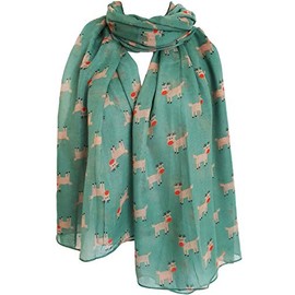 GlamLondon Rudolph Christmas Scarf Red-Nosed Reindeer Printed Womens Big Xmas Scarves Gift (Green)