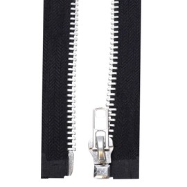 Mandala Crafts 14 Inch Metal Heavy Duty Zippers - #10 Black Tape Silver Metal Separating Zippers for Sewing Jacket Coat Upholstery
