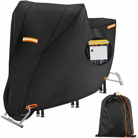 Large Motorcycle Cover with Lock Holes,420D Universal Powersports Vehicle Covers,Sun,Waterproof Outdoor Protection,with License Plate Window, 4 Reflective Strips,Storage Bag(XXXXL 106" x 37" x 55")