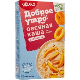 Uvelka, 100% Natural Instant Oatmeal Porridge, Flavored European Quick-Cook Breakfast, Pack of 5 Individual Packets, 200g/7.04oz (5 Packets, Apricot)