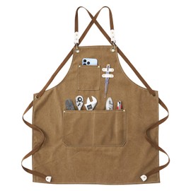 ChuerTech Men's Work Apron, Heavy Duty Tool Apron for Men, Work Apron with 3 Tool Pockets for Kitchen, Garden, Ceramic, Workshop, Garage and More for Men & Women - Black, brown, 57 x 78CM