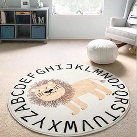Poowe Round Kids Play Mat Baby Nursery Rug Round Educational Alphabet Soft Area Rug Non Slip for Children Toddlers Bedroom (Round 47.2", Brown Bear)