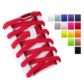 Olukssck 2 Pairs of 5 mm Wide Elastic Shoelaces Without Tying Universal Shoe Laces with Metal Lock, No Tie Shoelaces for Shoes of Different Sizes, 100 cm Long, Red