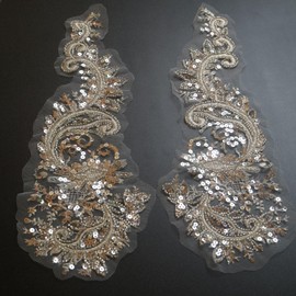 G-RUI 2pc/Pair Sequin Silver Flower Embroidery lace Appliques for Wedding Dresses Rhinestone Applique Patches Embroidery lace parches ropa…