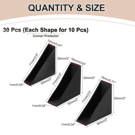 uxcell 30Pcs Triangle Glass Corner Protector, 0.5/0.6/0.7 Inch Plastic Glass Table Corner Protector Transport Corner Guard for Glass, Ceramics, Wood, and Steel(Right Angle, Black)