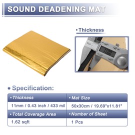 X AUTOHAUX 433mil 11mm 1.62sqft Car Sound Deadening Mat Aluminum Foil Foam Heat Shield Material for Hood Fender and Boat Engine Cover 19.69"x11.81" Gold Tone