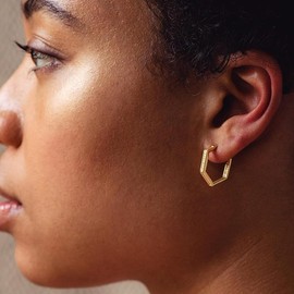 ZOYA JEWELRY DESIGN 18K White and Gold-Plated pure 925 Sterling Silver Hypoallergenic cute Hoop Earrings for Women - Trendy TikTok Jewelry (gold Hexagon)