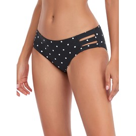 Ocean Blues Parte inferior de bikini con tiras de lunares negros para mujer, cobertura completa, talla XL