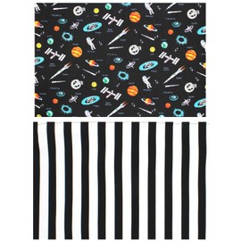miwaki Fabric Placemats for Kids, Boys, Girls, Kindergarten, Nursery, with Name Tag, Motif, Black, Stripe, Astronaut BK, 2 Pieces, Small