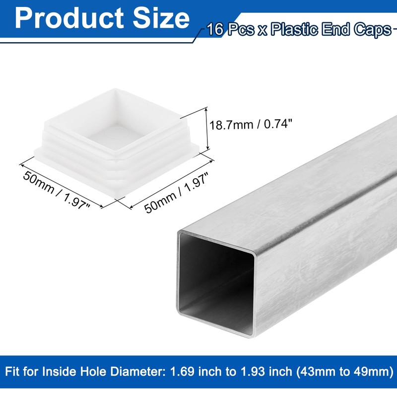 uxcell 2" (50mm) Square Tubing End Caps, 16 Pcs Plastic