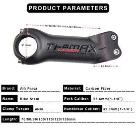 Alfa Pasca MTB Stem 31.8 Bicycle Stem Carbon 3K Matt 6° Road Bike Handlebar Stem Carbon 90 mm