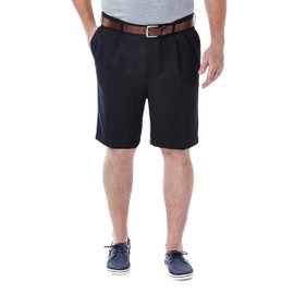 Haggar Men's Cool 18 Pleat Front Hidden Expandable Waist Short-Regular and Big & Tall Sizes, Deep Navy, 44
