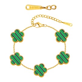 VNOX Gold Clover Bracelet for Women 18k Gold Plated Four Leaf Clover Flower Bracelet Lucky Adjustable Charm Bracelet for Women Valentine's Day Birthday Christmas Jewelry Gift for Women Girlfriend Wife