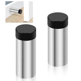 Door Stop 3.7 Inch Cylindrical Door Stopper,Heavy Duty Stainless Steel Door Stops Holder with Rubber Bumper Wall Protector,Indoor Outdoor Doorstop for Skirtings,Pack of 2,95mm