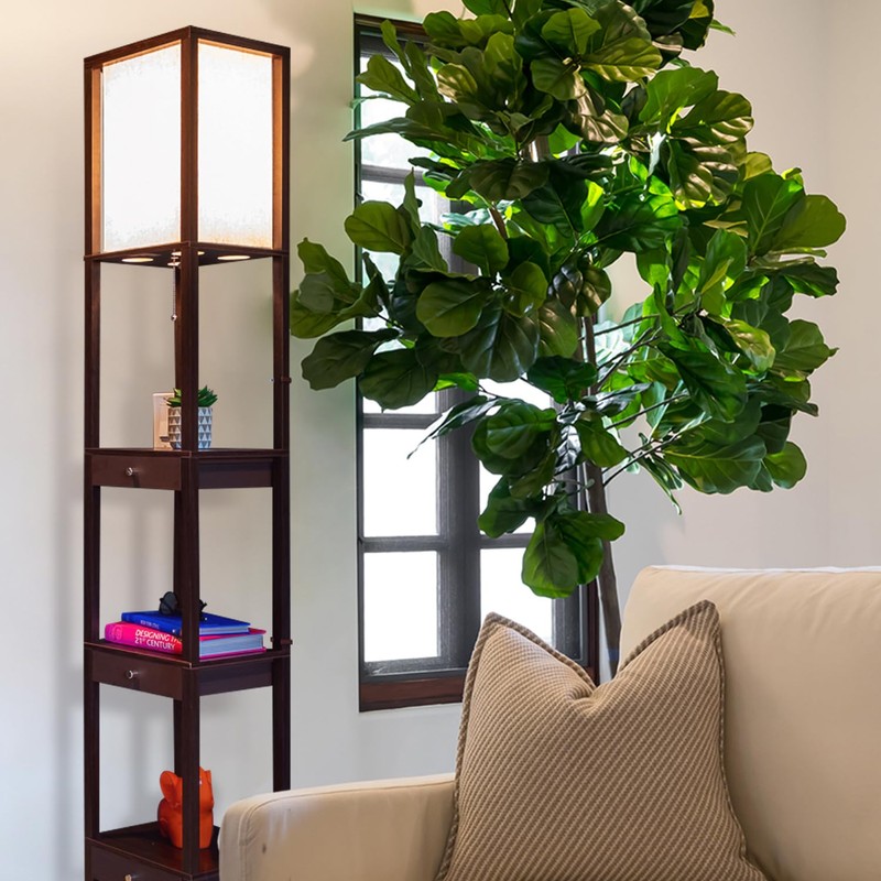 Brightech Maxwell Drawer Edition - Modern Shelf Floor Lamp with