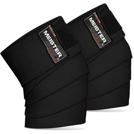 Meister Knee Wraps for Squats & Weightlifting - Heavy-Duty 72" Elastic Support - Black