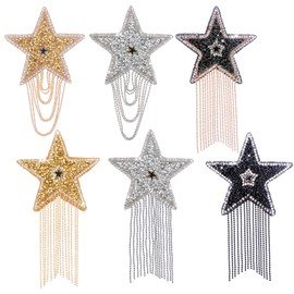 6 PCS Iron on Applique Patches DIY Rhinestone Star Tassel Repair Patches for Hat Bag Clothes Dress Tops Pants Jeans Embellishment (6)