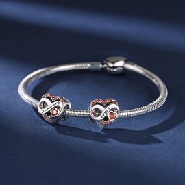 BIZK Women's Infinity Heart Birthstone Charm Pendant for Bracelet 925 Sterling Silver Birthstone Charms Beads 12 Months Birthday Gift for Girlfriend Women, Sterling Silver Cubic Zirconia, Cubic