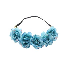 Koolgil Women's Bohemian Beach Simulation Rose Flower Headband for Party Travel Festivals (Blue)