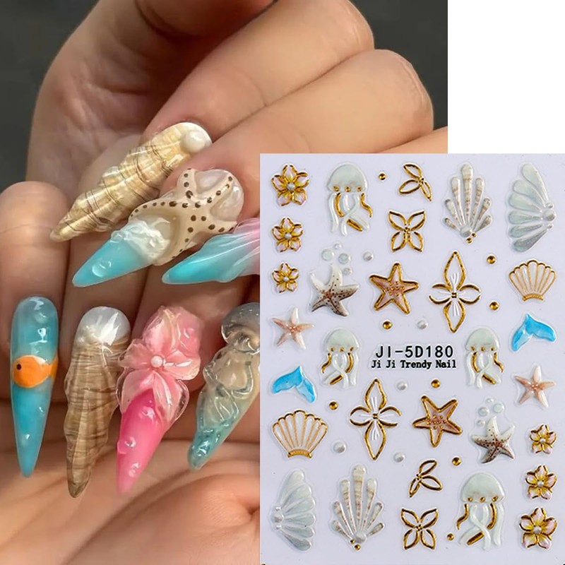 Summer Nail Stickers for Nail Art Starfish Nail Decals Palm