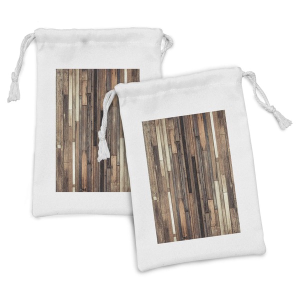 Ambesonne Wooden Print Fabric Pouch Set of 2, Brown Old