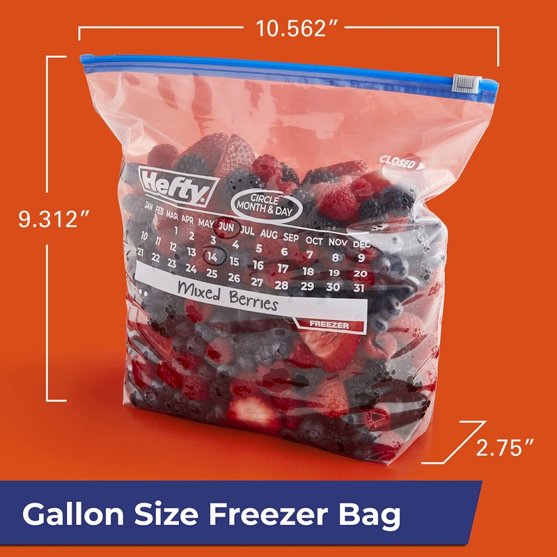 Hefty Calendar Slider Gallon Freezer Bags, 1 Gallon Size Slider