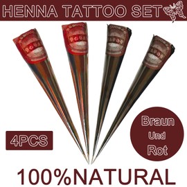 Henna Tattoo Set - 2x Braun Und 2x Rot Henna Paste Mit 20 Schablonen Und 6 Aufkleber, Henna Braun Sommersprossen, Henna Farbe, Henna Rotbraun, Sommersprossen Henna, Henna Freckles