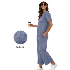 OFEEFAN Travel Outfits for Women Casual Summer 2 Piece Lounge Set Spring Trendy Short Sleeve Tracksuit Wide Leg Loungewear Beach Vacation Clothes Airport Clothing Women's Jumpsuit Blue L