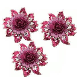 3D Flower Sequins Lace Applique Charming Blue/Purple/Rose red Color Embroidered Fabric Trim DIY Sewing Craft 2 Pieces 8X7.5cm
