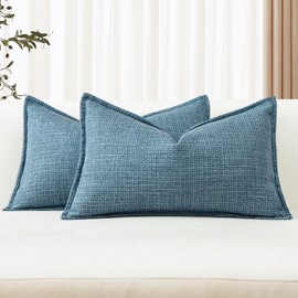 Artscope Pack of 2 Blue Decorative Cushion Covers 16x24 Inch Soft Linen Texture Couch Throw Pillows Farmhouse Pillow Covers with Elegant Design for Sofa Bedroom Living Room Home Decor 40 x 60 CM