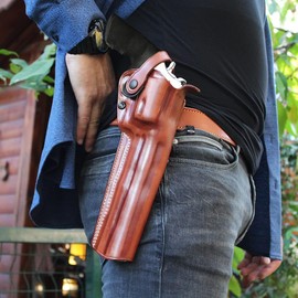 Masc Premium Leather Three Slot Belt Holster with Retention Strap Fits Model 500 X-Frame 7.5-inch, Right Hand Draw, Brown Color #1435#