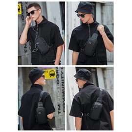 Lidxfeo Anti-Theft Multipurpose Crossbody Bag, Waterproof Chest Bag, Men's Shoulder Bag with USB Charging Port, Multiple Pockets, Sling Backpack, for Hiking, Travel, Climbing, etc, black, Black 3.0
