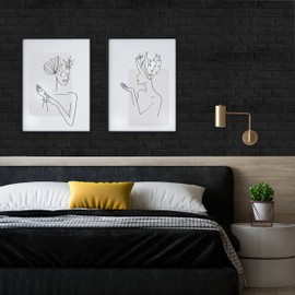 Circloophs 3D Wall Panels Stick and Peel, Black Brick Printable 3D Wallpaper Stick and Peel Self Adhesive Waterproof Foam Faux Brick Paneling for Bedroom, Bathroom, Kitchen, Fireplace (11, Black)