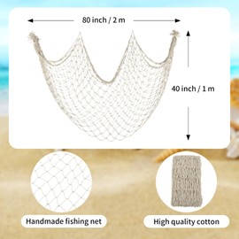 Decorative Fishing Net 80x40 Inch,YuanDe 2 Pack Large Beige Picture Fish Net, Wall Photo Hanging Fishnet for Nautical Mermaid Pirate Ocean Themed Hawaii Beach Under The Sea Party Decorations