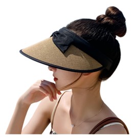 Qzkouma QHK-581 Women's Sun Visor, UV Protection, Straw Hat, Wide Brim Hat, Hat, Elastic Cord, Adjustable Size, Includes Chin Strap, UV Protection, Sun Protection, Khaki