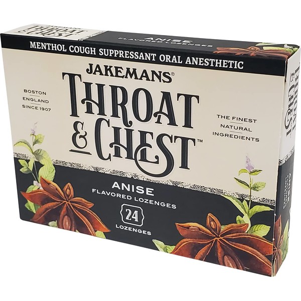 Jakemans Anise Throat & Chest Lozenges Cough Drops – Cough, Sore Throat and Seasonal Distress Soothing Relief – Liquid Drop Shape – 24 Count