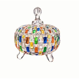 KNC Elegant Hand-Painted Colorful Woven Glass Crystal Dish with Lid, Decorative Candy Bowl, Cookies Nuts Chocolates,Food Jewelry Box Storage Jar for Home Kitchen Office Table