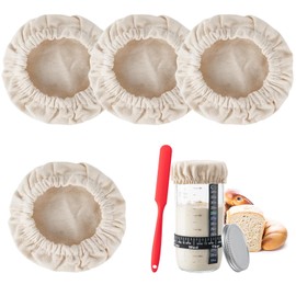 Sourdough Jar Cover, Reusable Sourdough Cloth Cover, 4pc Handmade Cotton Cloth Covers for Sourdough Starter Jar Sourdough Bread Baking Supplies Fit Jars Mouth from 3-4 Inch
