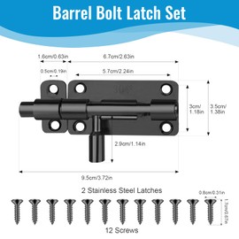 Door Bolt Stainless Steel, Pack of 2 Bolt Bolt Door with 12 Screws, 4 Inch Sliding Lock, Locking Bolt Latch, Silver Black Sliding Bolt (Black)