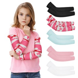 Mlurcu Baseball Arm Sleeves for Kids 5 Pairs UV Sun Protection Sleeves Cooling Sleeves to Cover Arms Compression Sleeve Basketball Football Arm Sleeves for Boys Girls Outdoor Sports Arm Sleeves